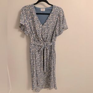 Floral faux wrap dress high low fully lined size Large